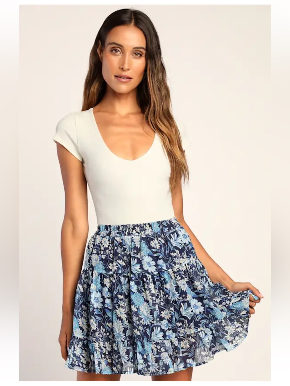 Lulus Blue Floral Mini Skirt